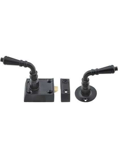 Small Cast Iron Rim Latch Set with Victorian Levers.